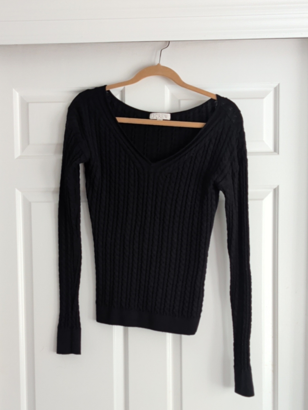 J. Crew Black Cable-Knit V-Neck Sweater